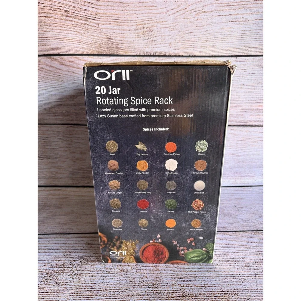 ORII 20 Jar Stainless Steel Revolving Spice Rack w/Spices Included